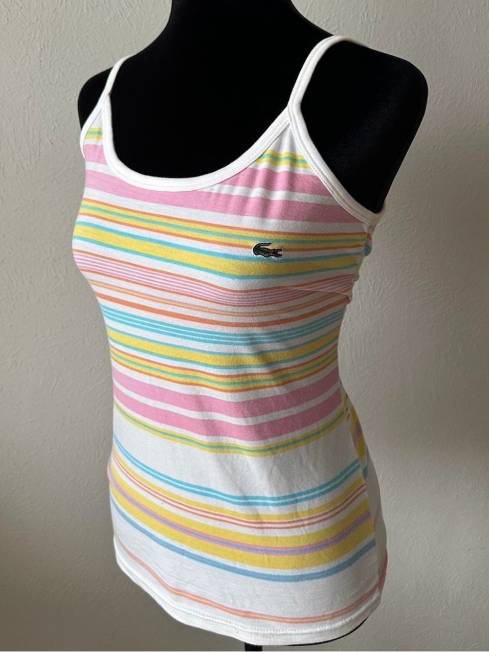Lacoste RARE Vintage Striped Multicolor Camisole Tank Top Sourced In Italy